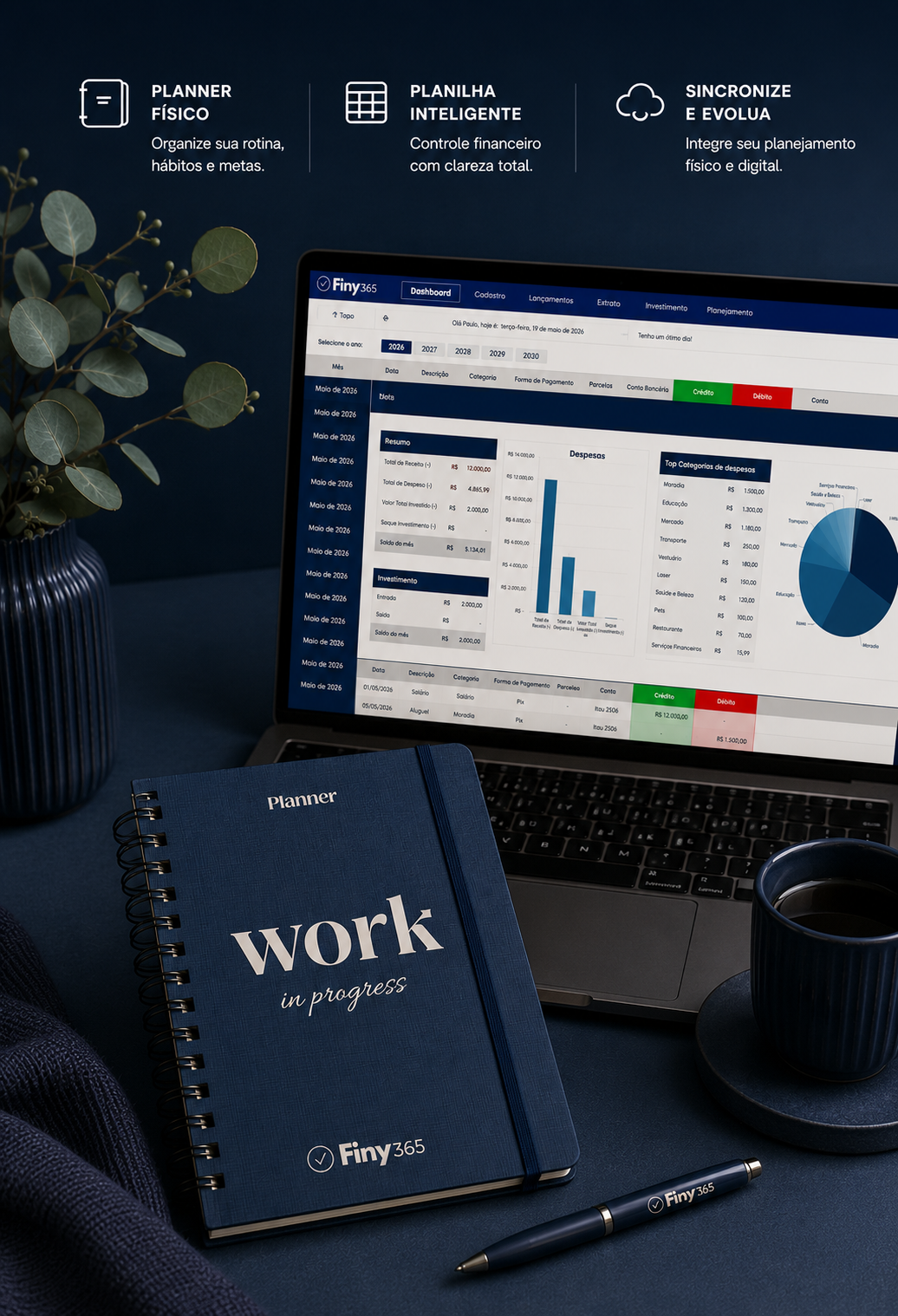 Planner físico premium + planilha de controle financeiro Finy365