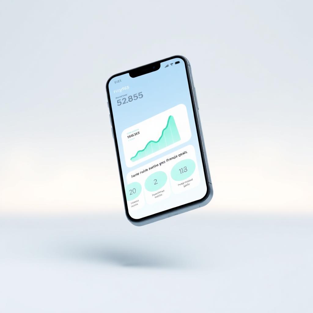 Smartphone mostrando o app Finy365 com dashboard financeiro