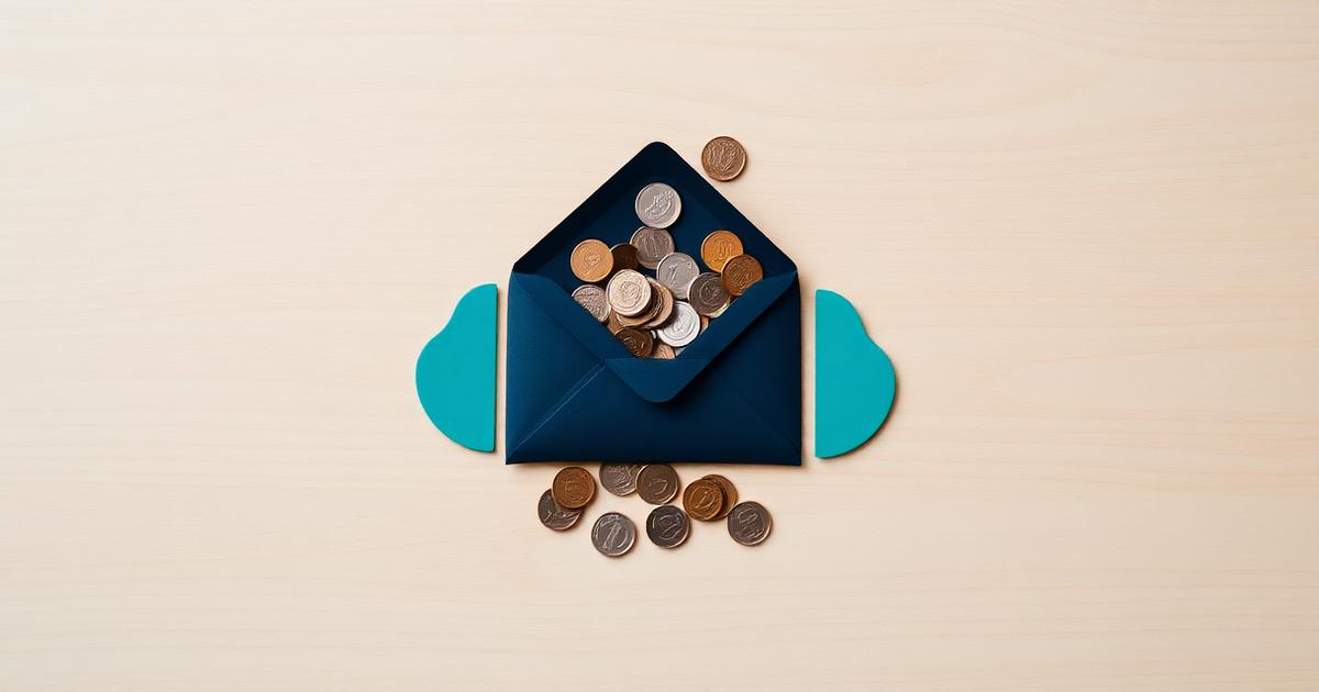 Envelope azul-marinho com moedas representando a divisão do orçamento por categorias